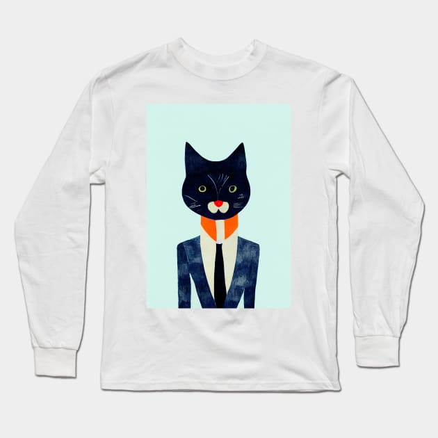 Busy Business Cat Retro Poster Vintage Art Business Wall Office Manager Illustration Long Sleeve T-Shirt by BetterManufaktur